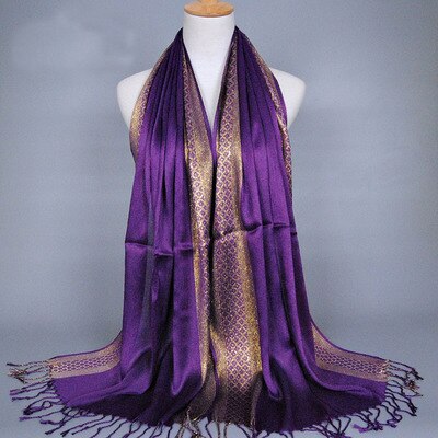 Hijab Femme Musulman Luxury Sparkly Gold Bright Silk Scarf Women Print Scarves Wraps Men Stoles Bandanas Bufanda Unisex Hombres: Purple