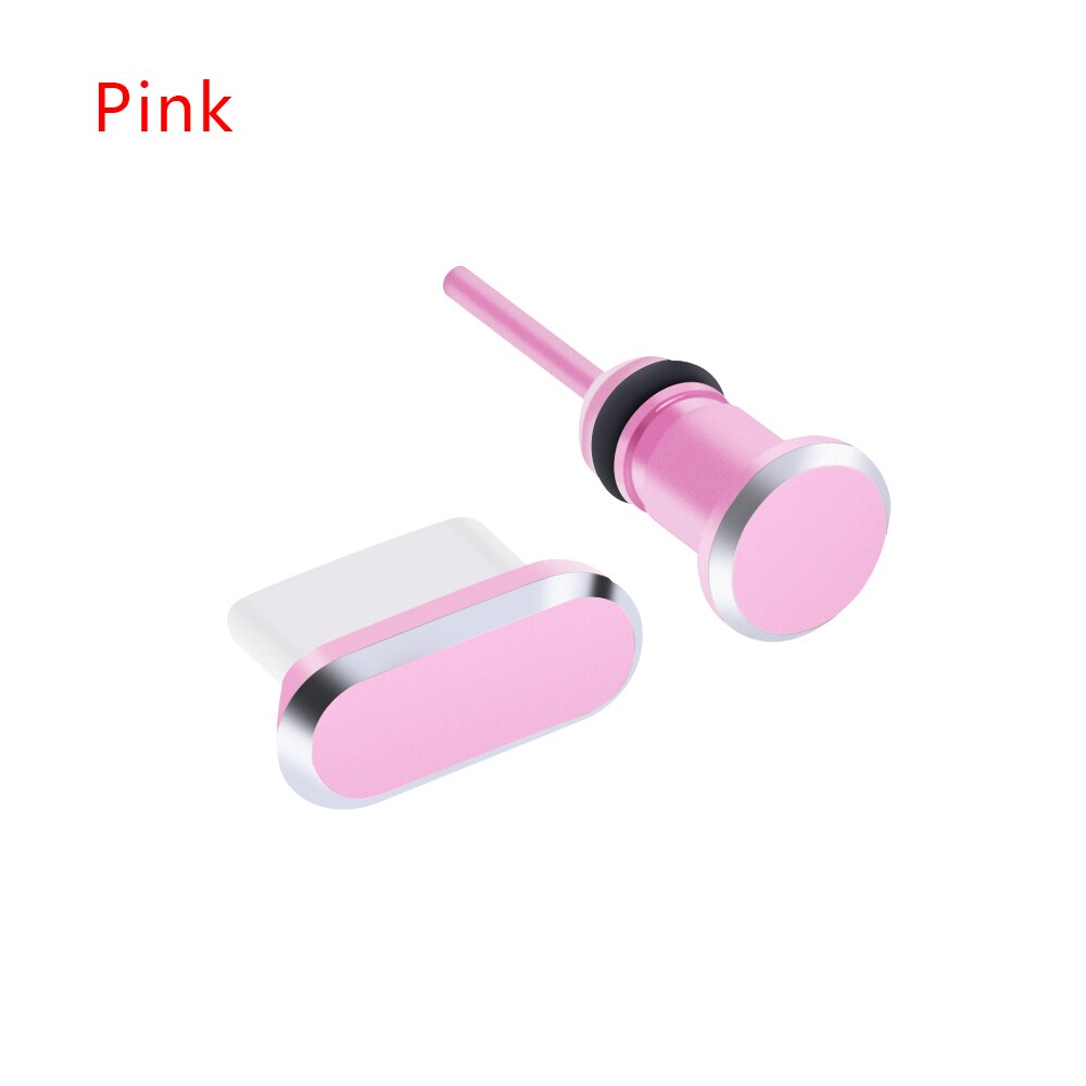 Conector de auriculares antipolvo de 3,5mm, Conector de Metal tipo C, puerto de carga para Samsung S10, 2 unids/set por juego,: Rosa