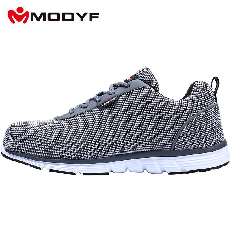 MODYF de trabajo de los hombres zapatos de seguridad zapatos puntera de acero ligero transpirable construcción calzado de protección Anti-smashing zapatos: Gray / 46