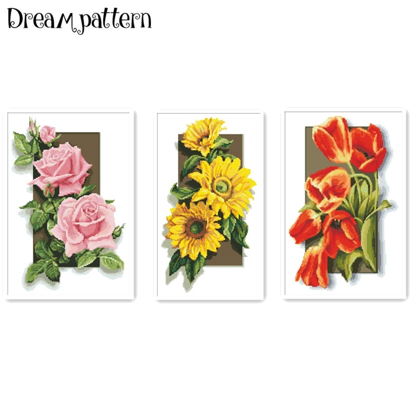 Rose Sonnenblume tulpe blume kreuz stich Bausätze paket 18ct 14ct 11ct tuch seide baumwolle gewinde stickerei DIY handgemachte Hand