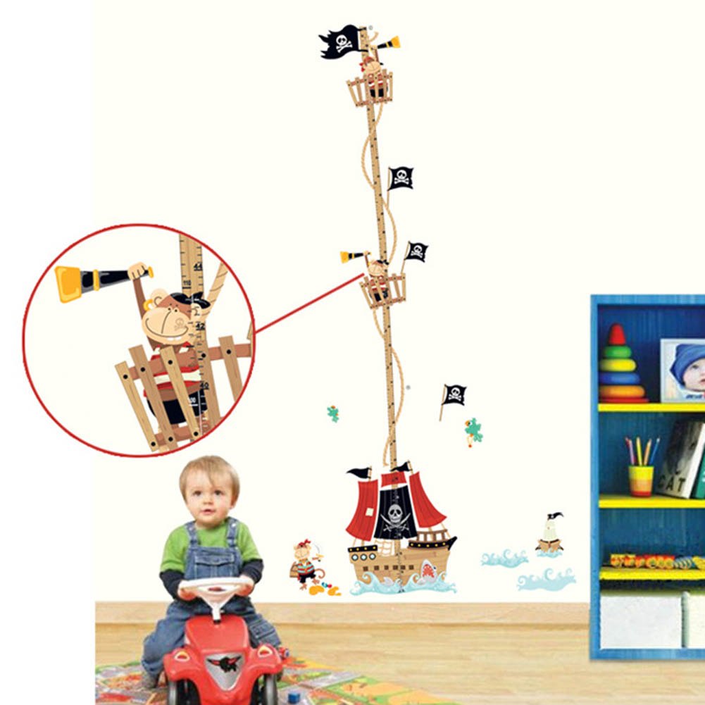 Cartoon Pirate Ship Height Ruler Wall Stickers For Kids Rooms Boys Growth Chart Removable Vinyl