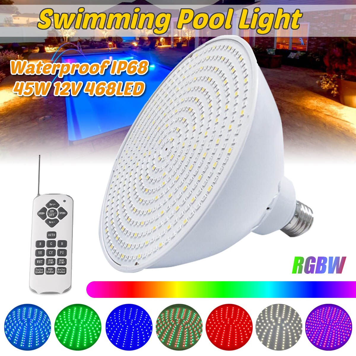 45w Ip68 Led Swimming Pool Light Led Waterproof UnderWater Light RGBW Color 12V Pond Lights RGB Led Luz Spotlight Remote control
