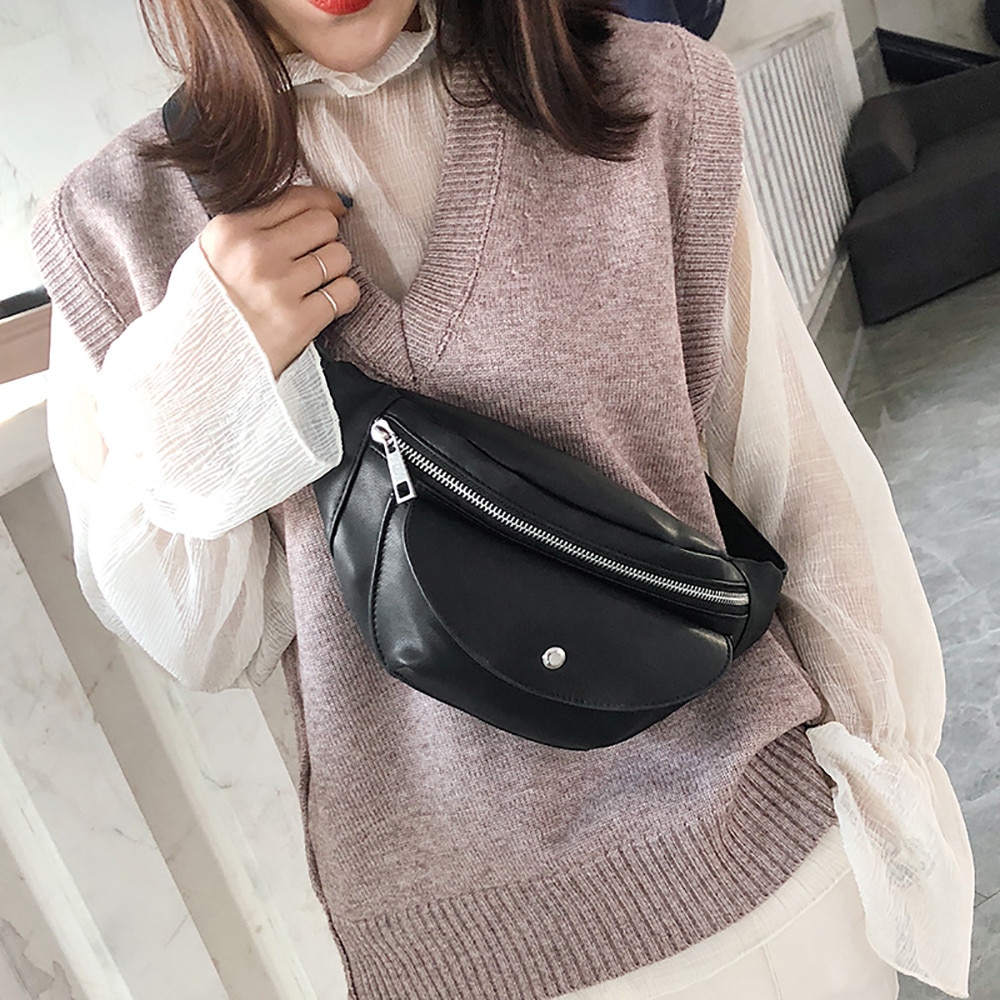 Femmes taille sac Fanny Pack solide sac en cuir synthétique polyuréthane ceinture sac à main étanche poitrine sac à main unisexe dames fermeture éclair Pack ventre sacs porte-clés