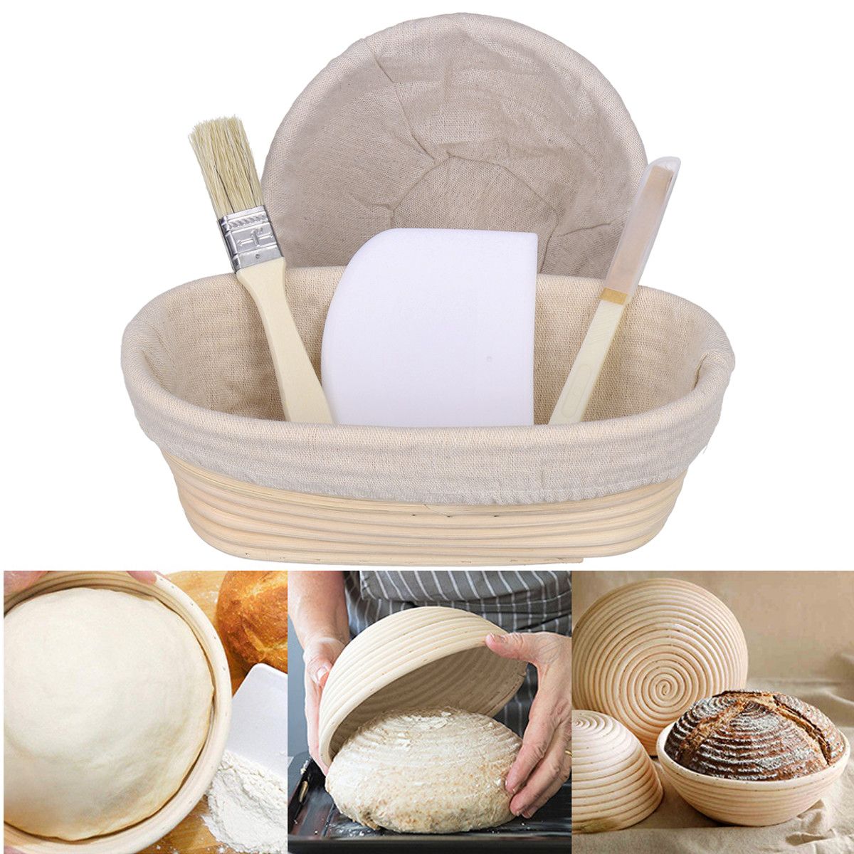 5Pcs/Set Hand-made Oval Rattan Bread Basket Rose Fermentation Basket Baking Tools Kitchen Food Storage Rack