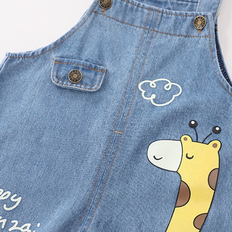 Pantalones vaqueros para niños y niñas, peto con patrón de jirafa de dibujos animados, a la , de 1 a 4 años, para verano y otoño