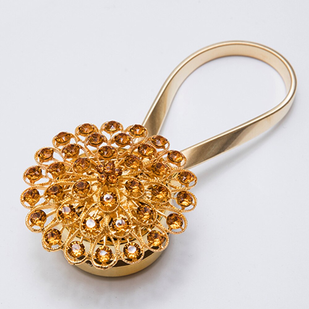 Abrazadera para cortina magnética con diamantes de imitación, hebilla de Metal para cortina con forma de flor, accesorios decorativos para ventana, para el hogar: 3