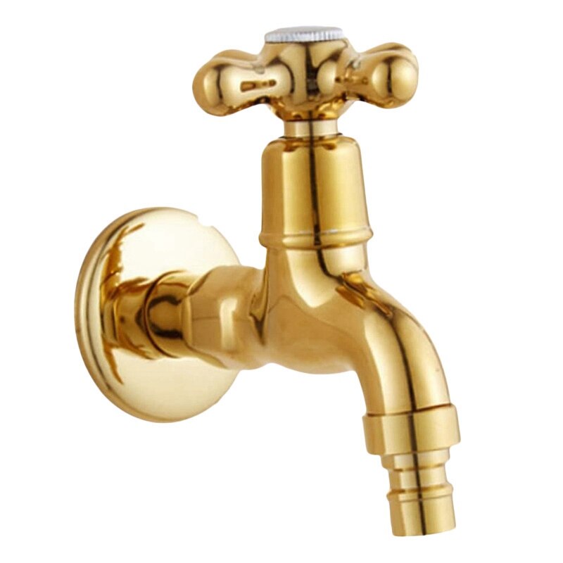 Single Cold Faucet Wall Mounted Outdoor Garden Washing Machine Bath Tub Tap Faucet Chrome Gold - Gold: Default Title