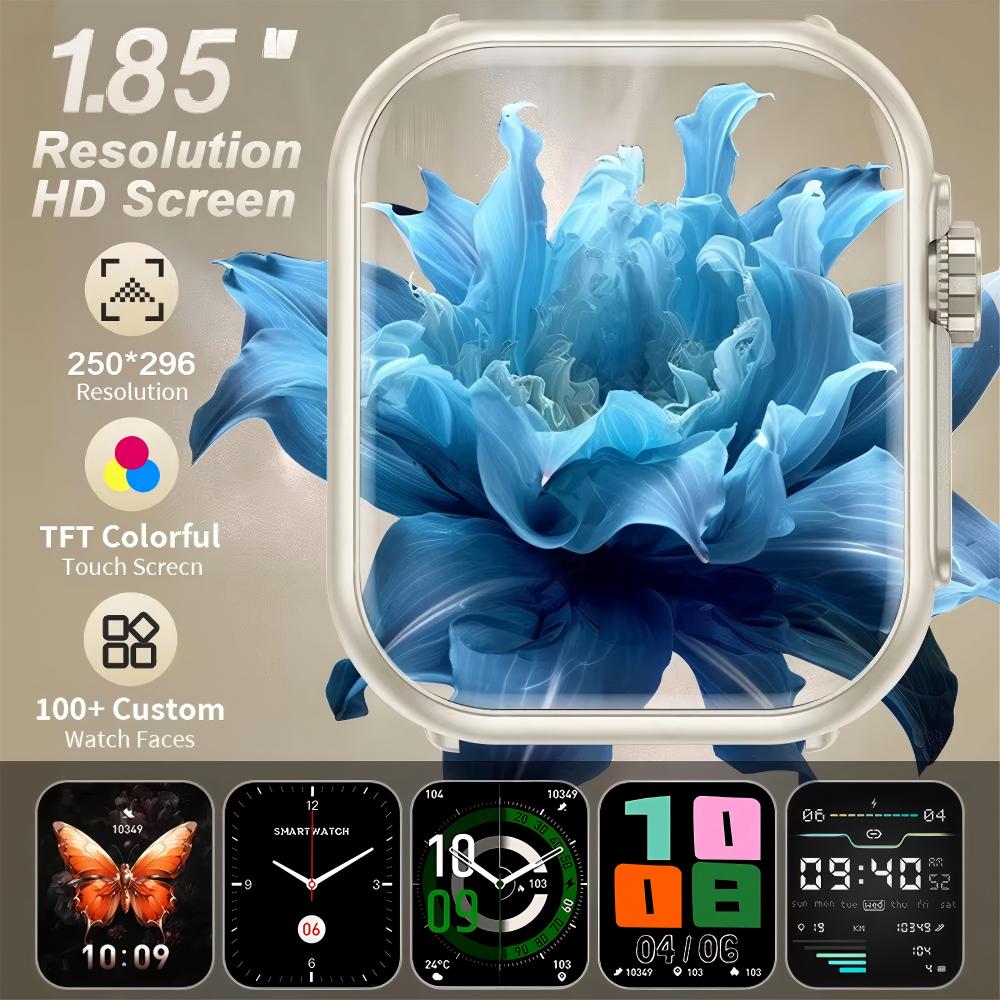 Smartwatch per uomo e donna, batteria da 1000 mAh, 100 giorni di pausa, schermo HD da 1,85", fitness inseguitore, IP68 impermeabile, cardiofrequenzimetro/monitoraggio del sonno, per androide/iPhone