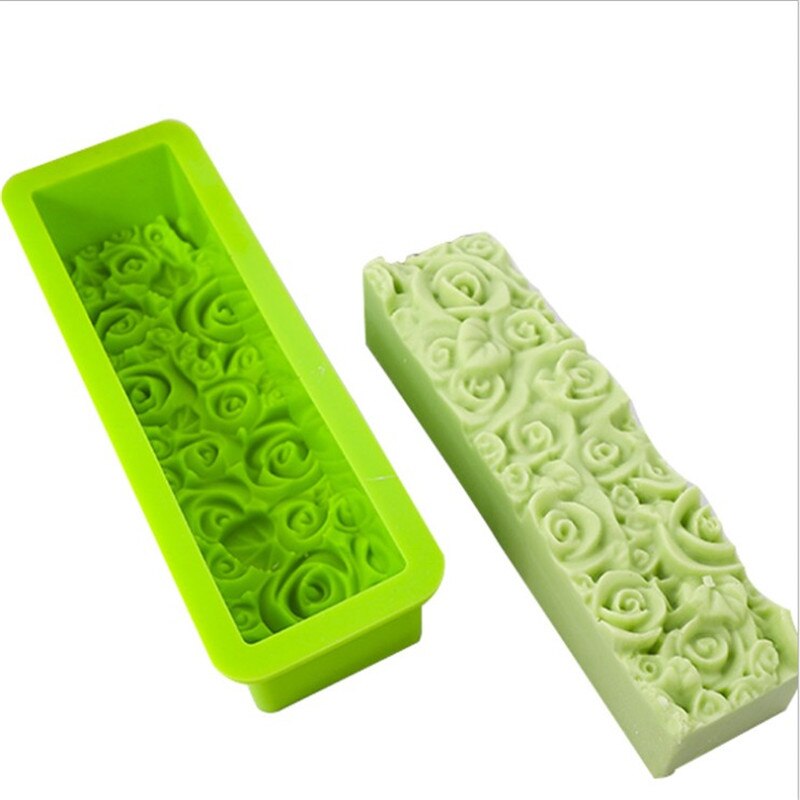 Rechthoek Rose Bloem Siliconen Zeep Mallen Diy Toast Brood Lade Mold Handgemaakte Zeep Maken Gereedschap Fondant Cake Bakvorm: Green