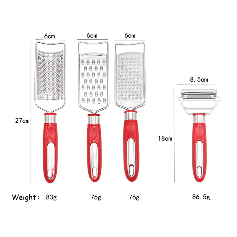 4-piece Cheese Grater Multi-purpose Vegetable Lemon Fruit Peeler Stainless Steel Grater for Parmesan Cheese, Ginger, Vegetables