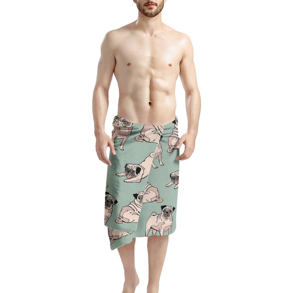 HUGSIDEA Puppy Pug Dog Print Bath Towel Cute Shower Beach Towels Absorbent Soft Rectangle for Kids Adult 75X150CM