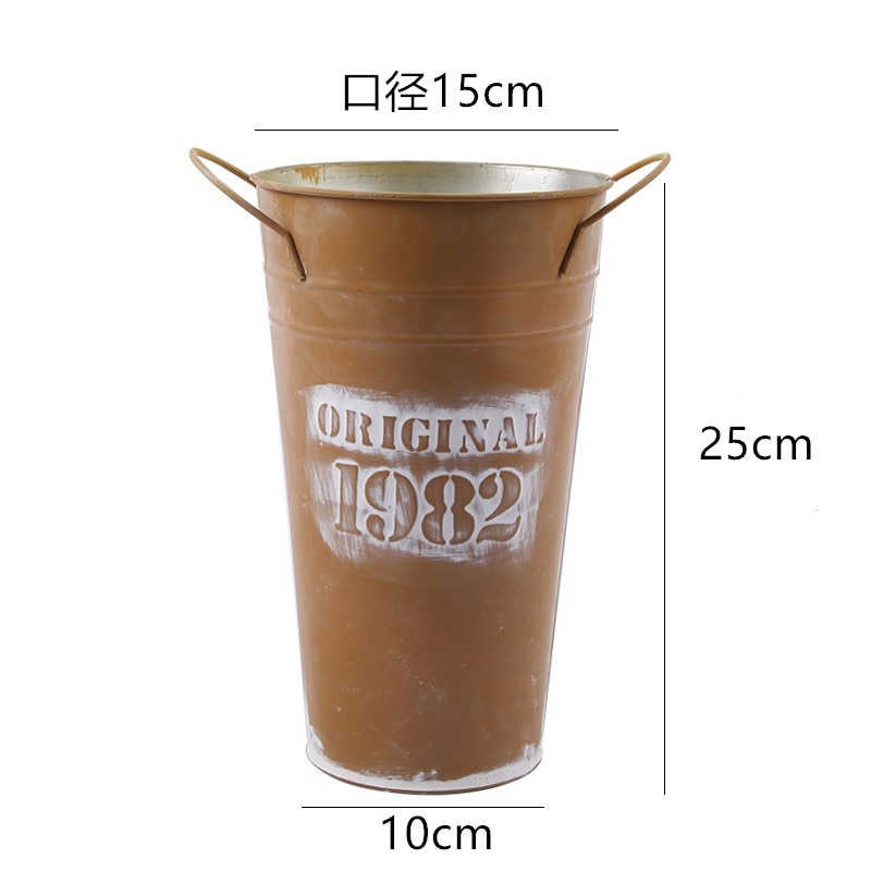 Retro White Flower Bucket Metal Flower Pot Floral Plants Iron Storage Container Garden Home Tabletop Decoration: yellow 12 x 25cm