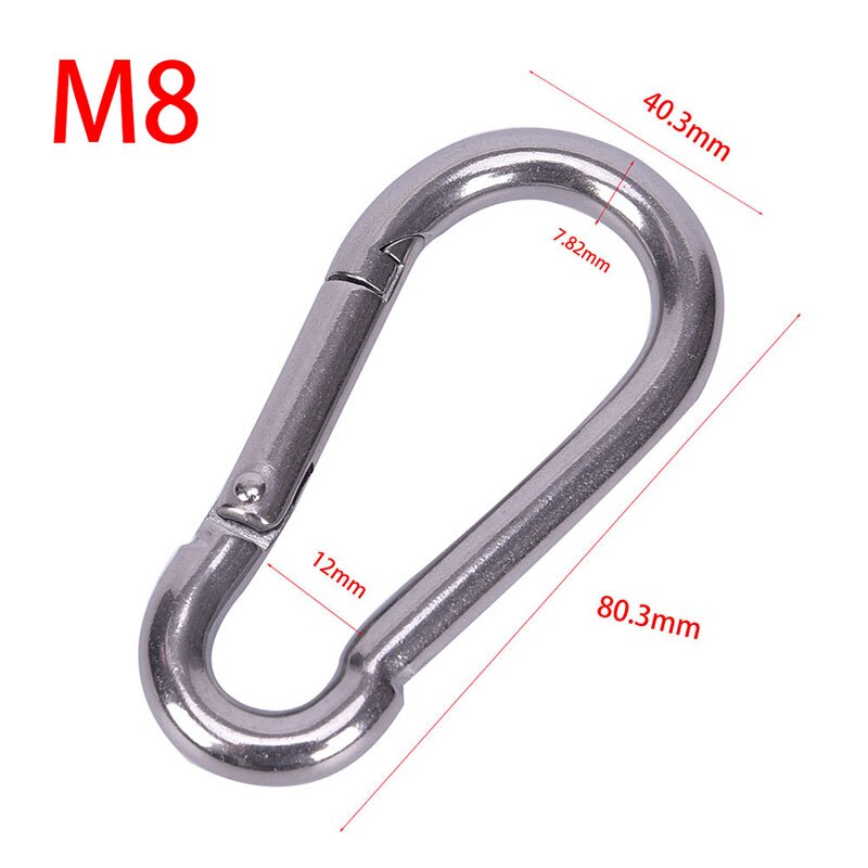 Mosquetón con resorte de acero inoxidable 304, herramienta múltiple, accesorios para escalada en roca, gancho de presión, llavero, cierre de eslabón rápido, 5 tipos, 1 ud.: M8