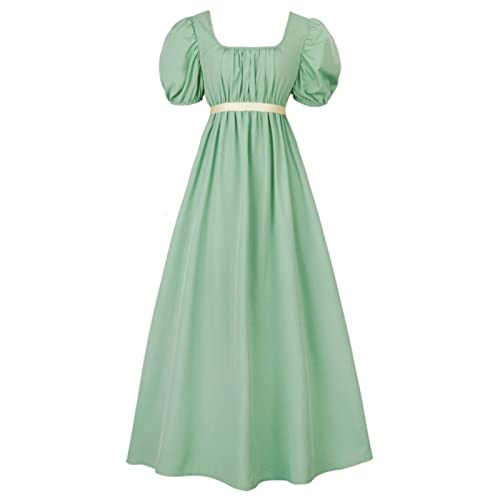 Grünes Regentschaft kleid für Frauen kostüm mit Schärpe Empire Taille gekräuseltes langes Kleid mit Puff ärmeln für Partys, Hochzeiten und Gala: S / Licht Grün