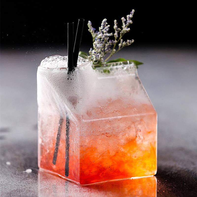 300ml Milk Cup Glass Milk Box Mini Creamer Jug Glass Bottle Breakfast Container Transparent Irregular Cup