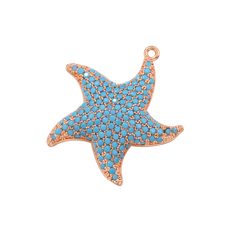ZHUKOU-abalorios de estrella de mar para fabricación de joyas, colgantes de circonia cúbica para collares DIY, accesorios de joyería, VD1248: Rodio plateado