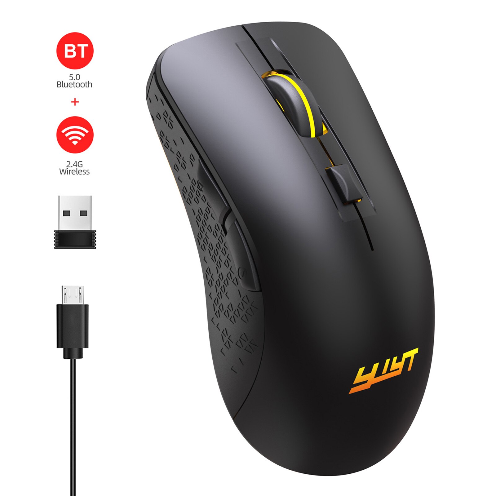 Dual Modi 2.4Ghz Bluetooth Draadloze Muis Computer Muis Met Usb-ontvanger Voor Laptop Pc 6 Knop Draagbare Zwart