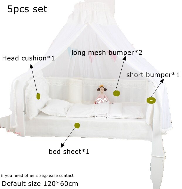 Zomer Baby Kant Effen Kleur Crib Bumper Bed Surround Cool Ademend Mesh Bed Kleding Protector Kussen Zomer Beddengoed Linnen: type 1 white 5pcs