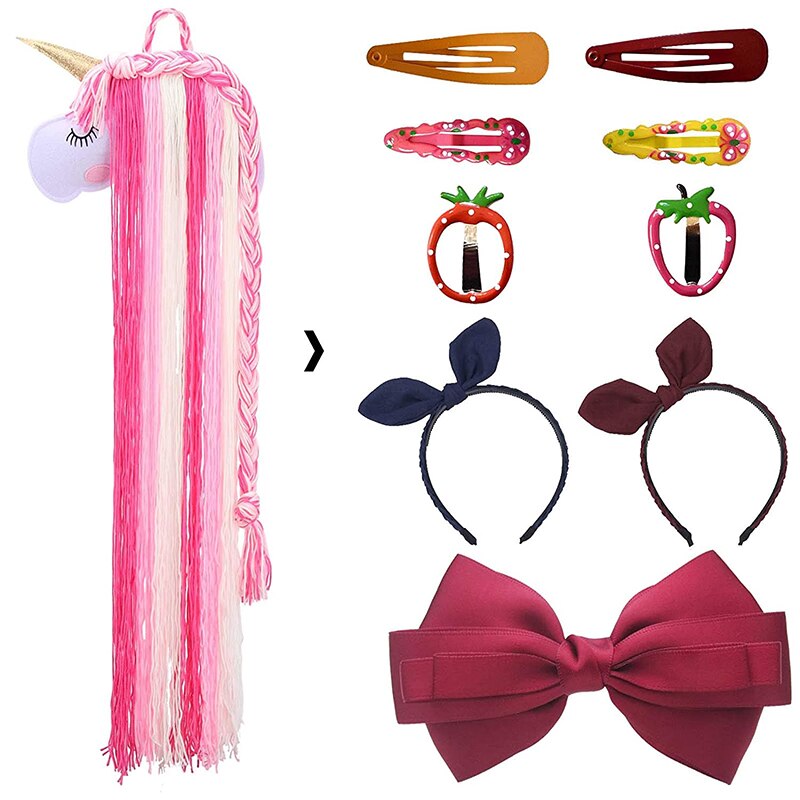 Barrettes de rangement licorne colorée, décoration pour chambre de fille, nœuds de cheveux, ceinture de rangement pour filles, pinces à cheveux, organisateur