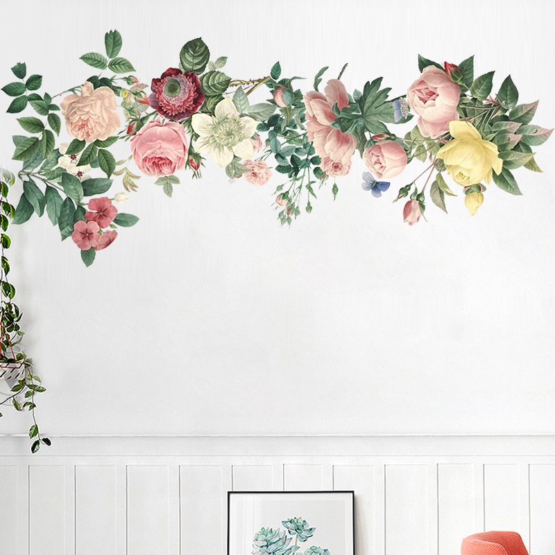 Store 115 x 50cm blomsterblade wallstickers yndefuld pæon wallstickers møbler romantisk stue dekoration
