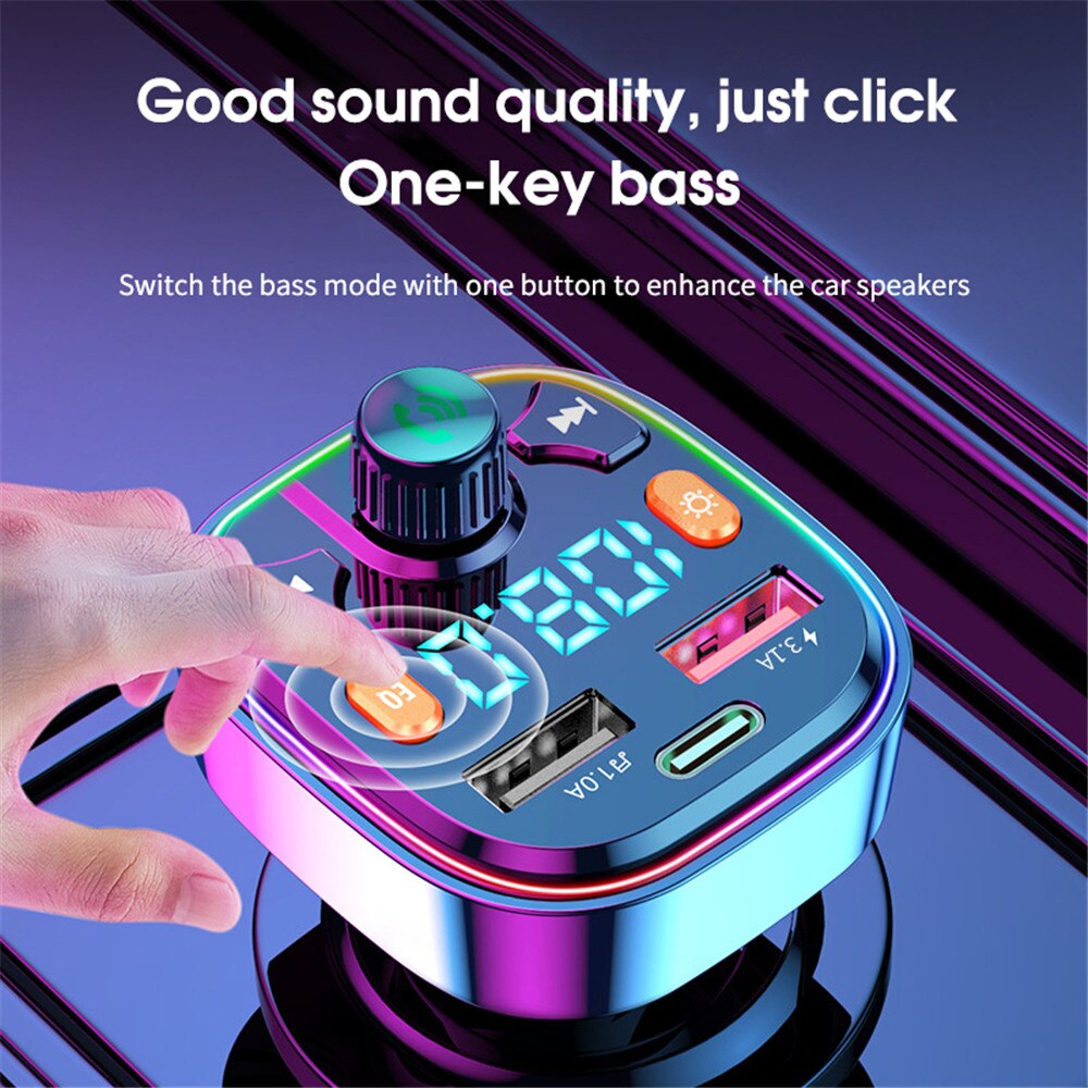 Q5 18W trasmettitore FM microfono esterno Dual USB PD tipo C caricabatterie per auto a ricarica rapida Bluetooth 5.0 vivavoce modulatore FM per auto