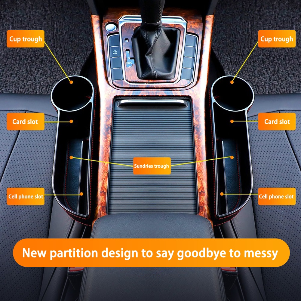 Organizador para espacio de asiento de coche con hendidura, receptor de bolsillo, caja de almacenamiento de cuero PU, soporte para botellas de teléfono, accesorios para interior de coche