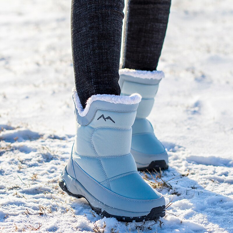 Kvinner snøstøvler glidelås vinterstøvler dame varme plysj vanntette sklisikre vintersko botas de mujer