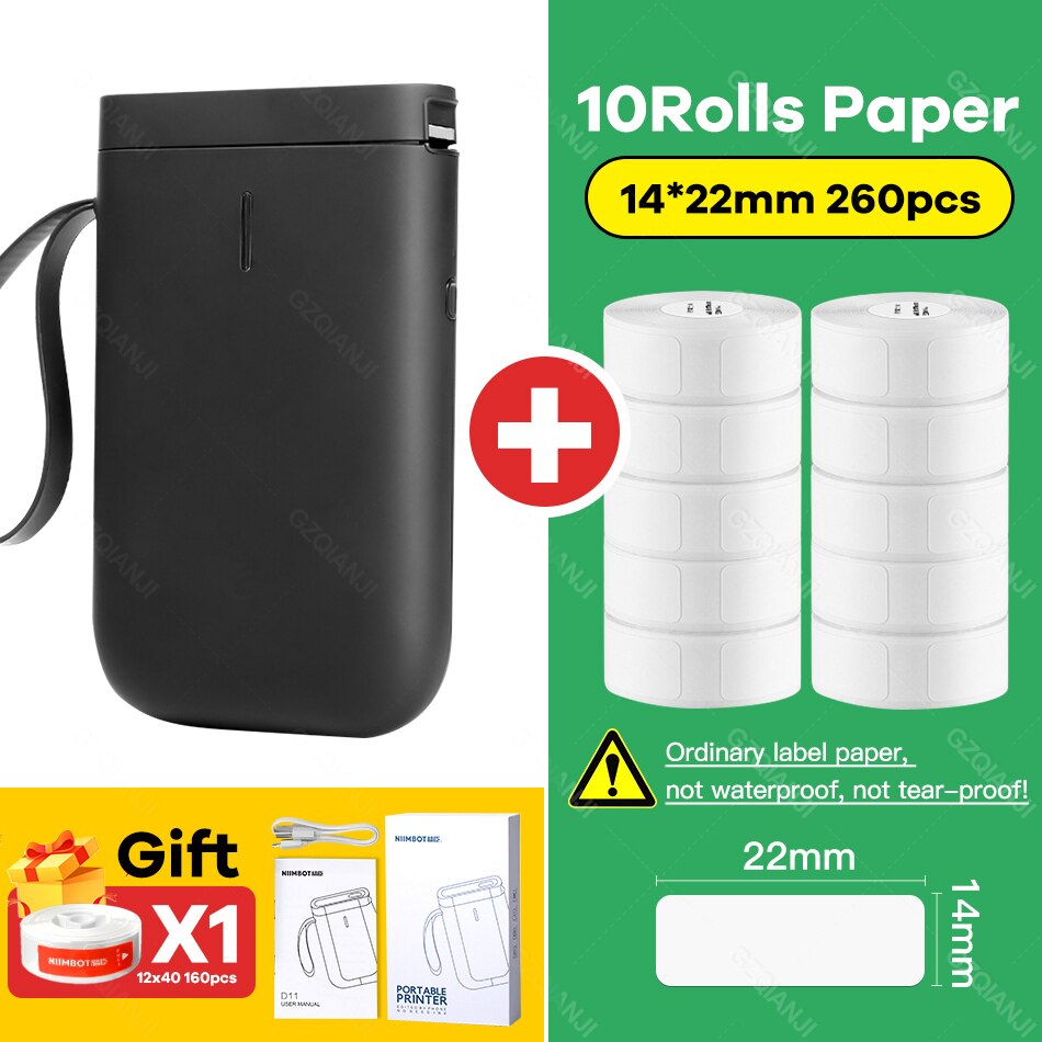 Niimbot D110 Portable Thermal Label printer Transparent Paper Pocket Mini Wireless Barcode Printer Bluetooth Machine D11 Maker: BK Add 10 Rolls