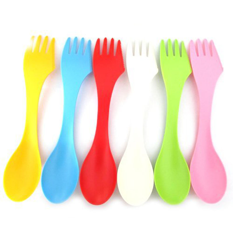 1 stk tre i en holdbar ske gaffel kniv bestik sæt multifunktion combo spork service grill bestik ensfarvet dcs