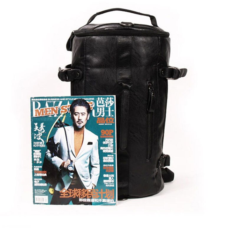 Handsome PU Men's Long-Distance Travel Large-Capacity Backpack Solid Color Retro Style Transport Backpack