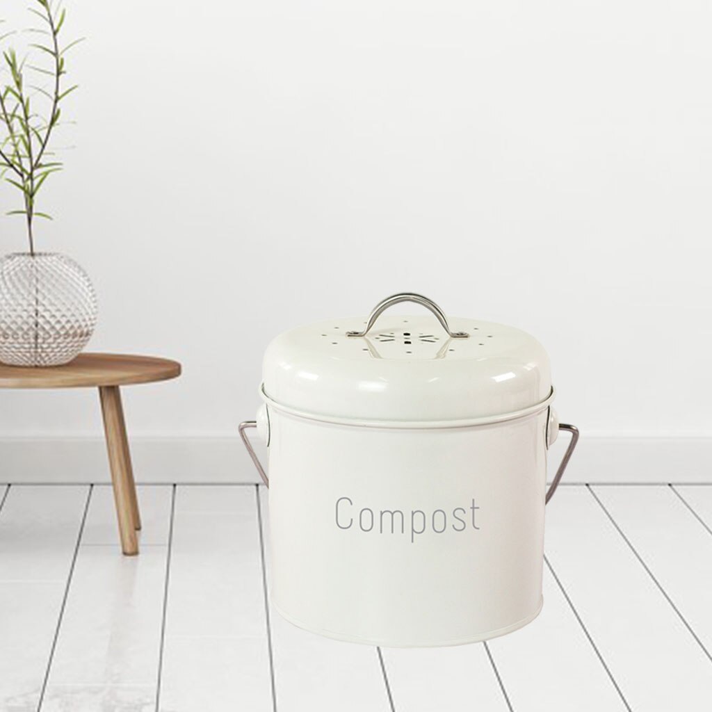 Garden Compost Bin Countertop Compost Caddy Bin with Carrying Handle Easy Clean: milky white