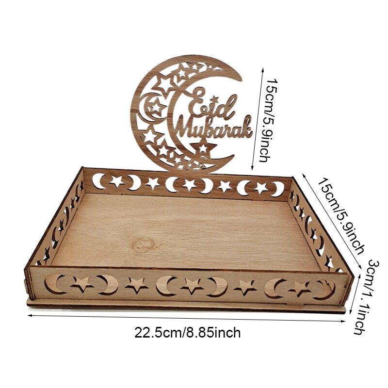 Eid Mubarak Wooden Food Tray Ornament Islamic Muslim Party Decoration For Home 2022 Ramadan Kareem Eid Al Adha Supplies: J