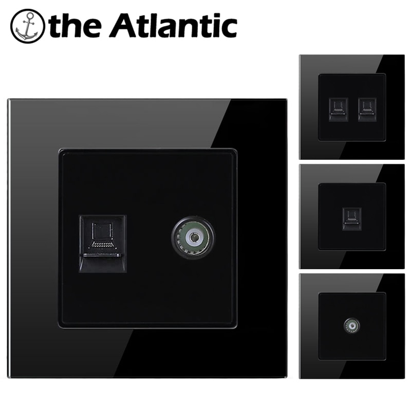 Atlectric  rj45 & tv-portar dubbla  rj45 datauttag tv-port vägguttag dator tv-kontakt paneluttag härdat glas