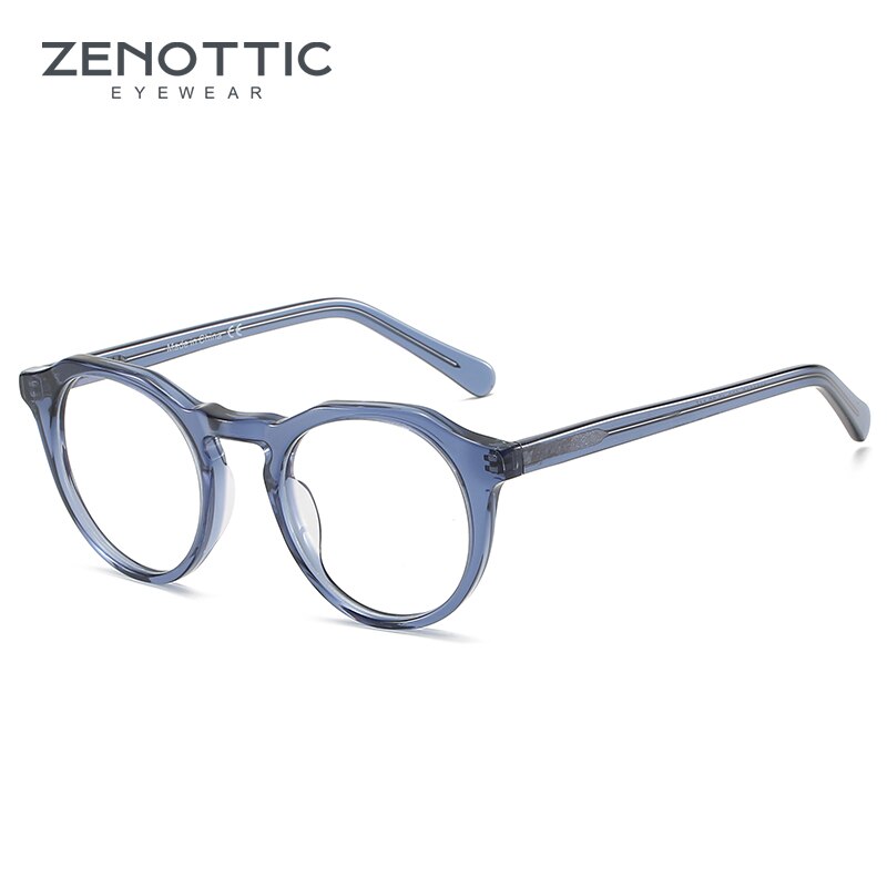 ZENOTTIC Acetate Anti Blue Light Blocking Glasses Frame for Men Women Small Round Optical Myopia Glasses Gaming Computer Eyewear: BLUE