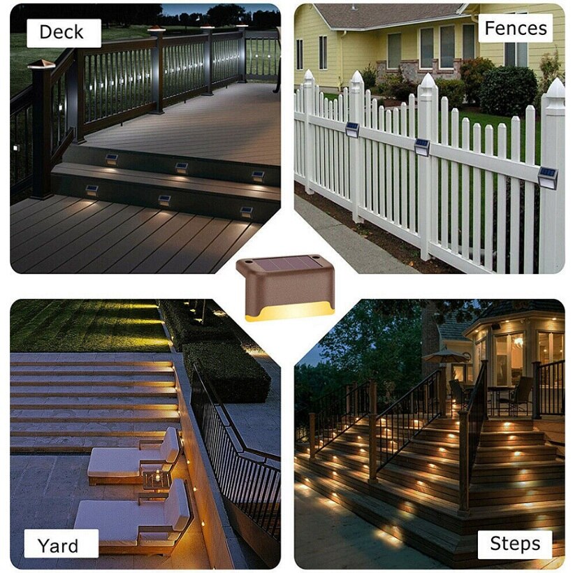 8 stk / lot sol-led trappelys udendørs rækværk hegn lamper til gårdhave / trin / have / sti / gård / gård varm / kold hvid