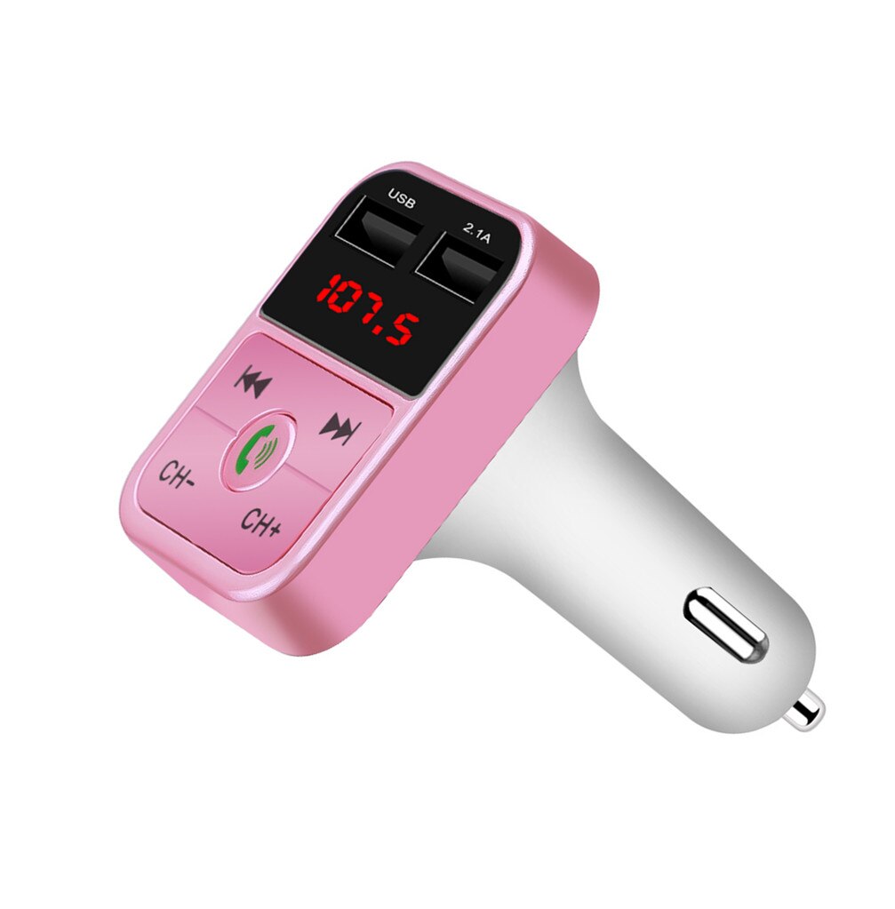 Kebidu TF Card U Disk AUX Fm-zender Bluetooth 4.2 Handsfree Car Kit MP3 Speler Met Microfoon 2.1A Dual USB lader: pink