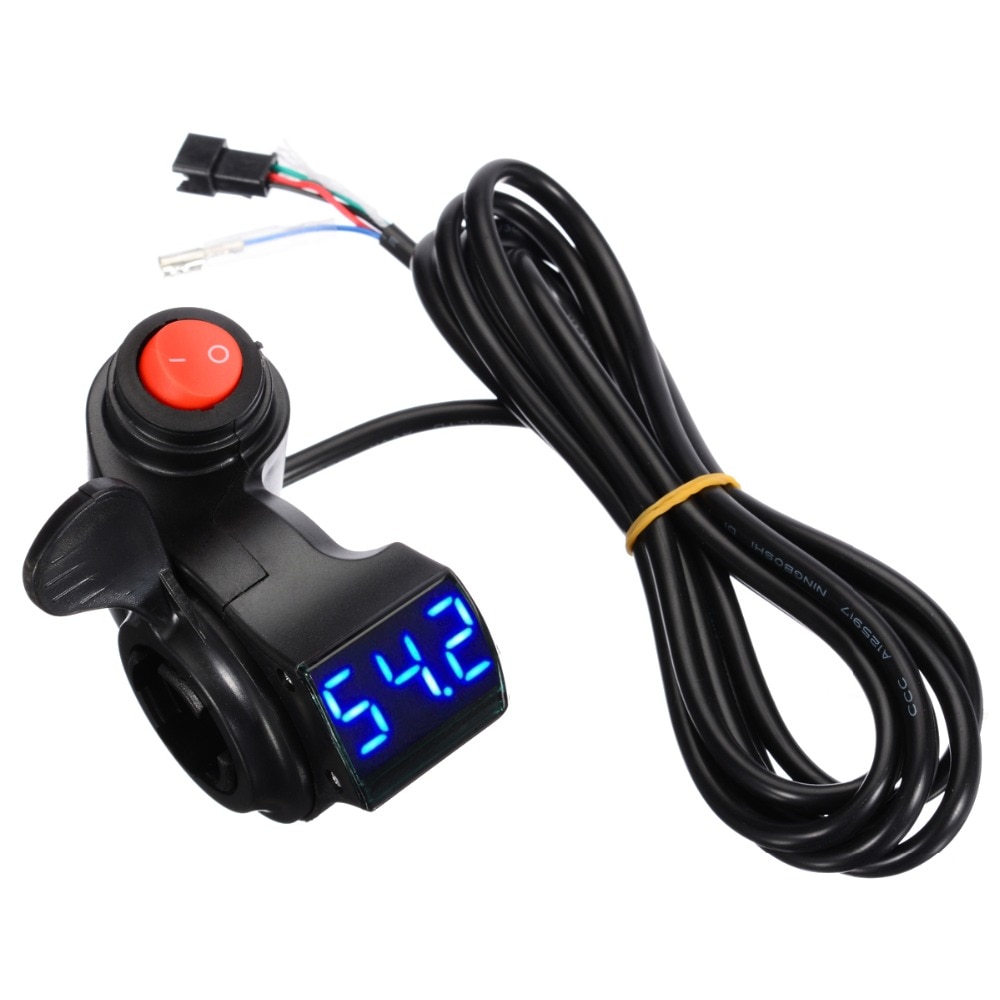 Elcykel tumgas 12v-72v tumgas med strömbrytare led spänningsdisplay för elcykeltillbehör