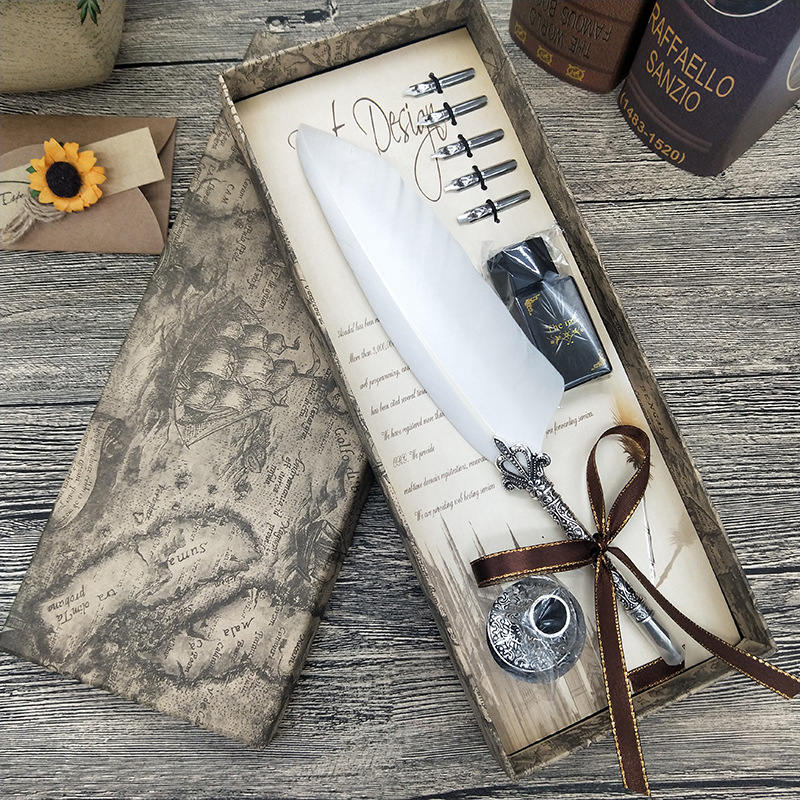 Engels Kalligrafie Veer Dip Pen Schrijven Inkt Set Briefpapier Box met 5 Nib Huwelijkscadeau Quill Vulpen pen: WHITE