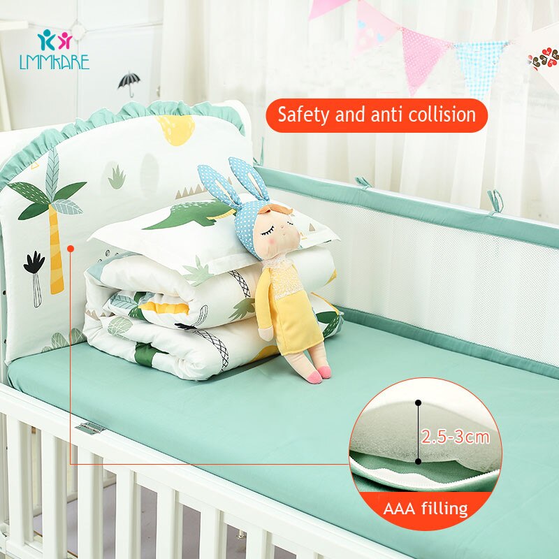 Dinosauro Maglia di Cotone Cirb Paraurti di Sicurezza e di Collisione Letto Fodera Removibile e Lavabile con Cerniera Traspirante Culla Imbottiture E Paraurti