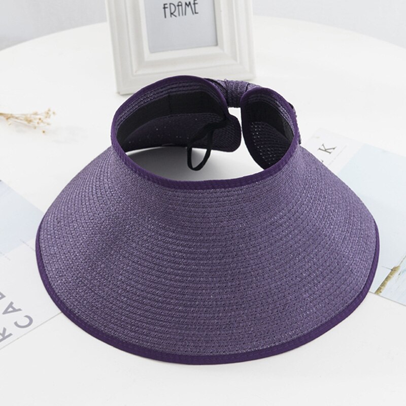 Las mujeres verano plegable de paja visera de sol con Linda pajarita playa diario gorro de vacaciones YA88