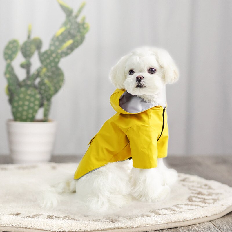Dog raincoat autumn winter hoods reflective strip raincoat waterproof breathable sweat absorption solid color windproof