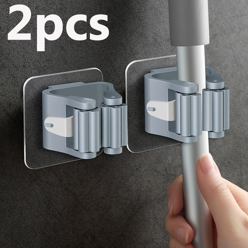 Estante de almacenamiento para baño, soporte para fregona, organizador de fregona montado en la pared, colgador de escoba, Clip para fregona, estante para fregona colgante de pared, ganchos autoadhesivos