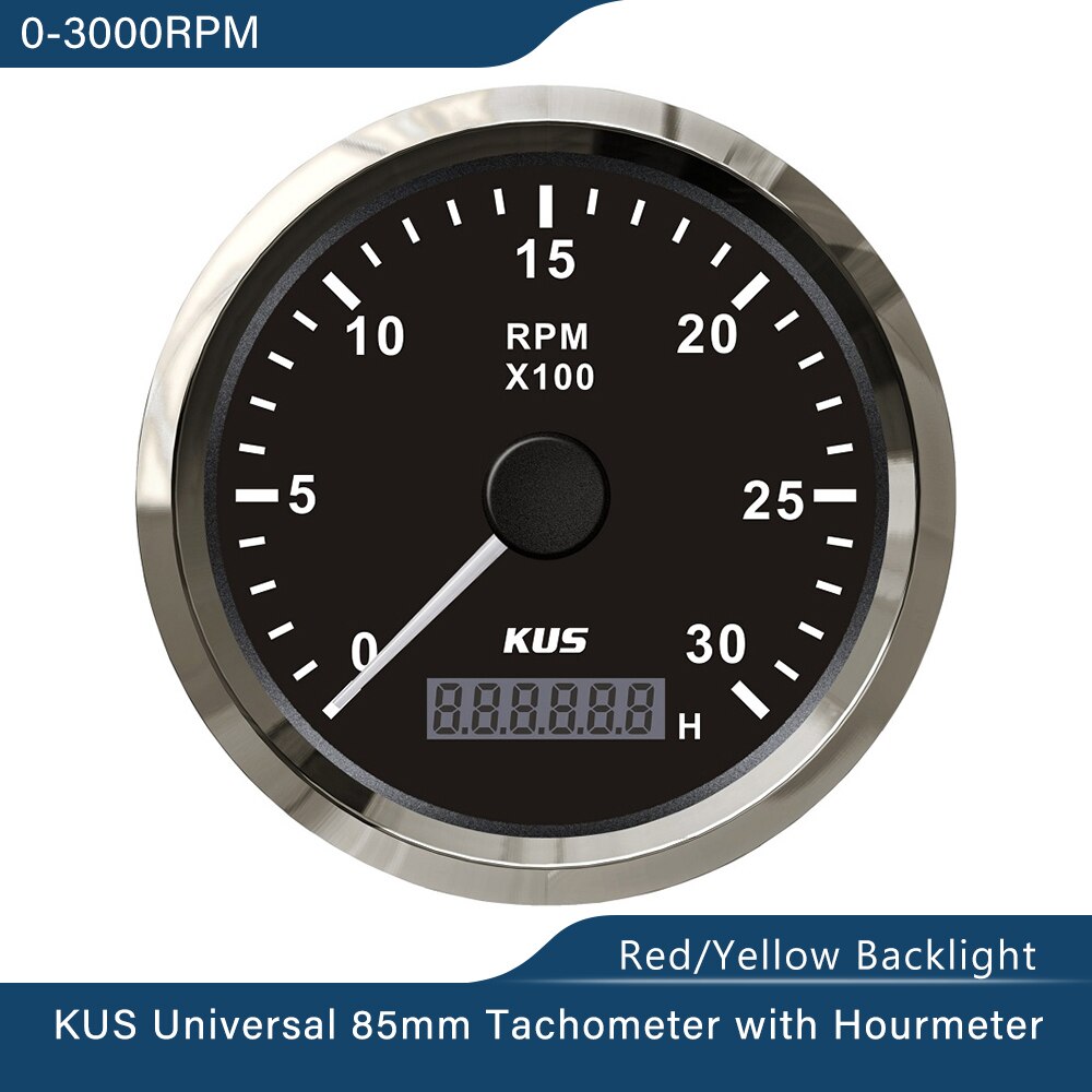 Kus 85mm vdo analog autometer marin varvräknare varvtalsmätare 3k/4k/6k/8k rpm med timräknare 12v/24v med röd/gul bakgrundsbelysning: 3 kbs