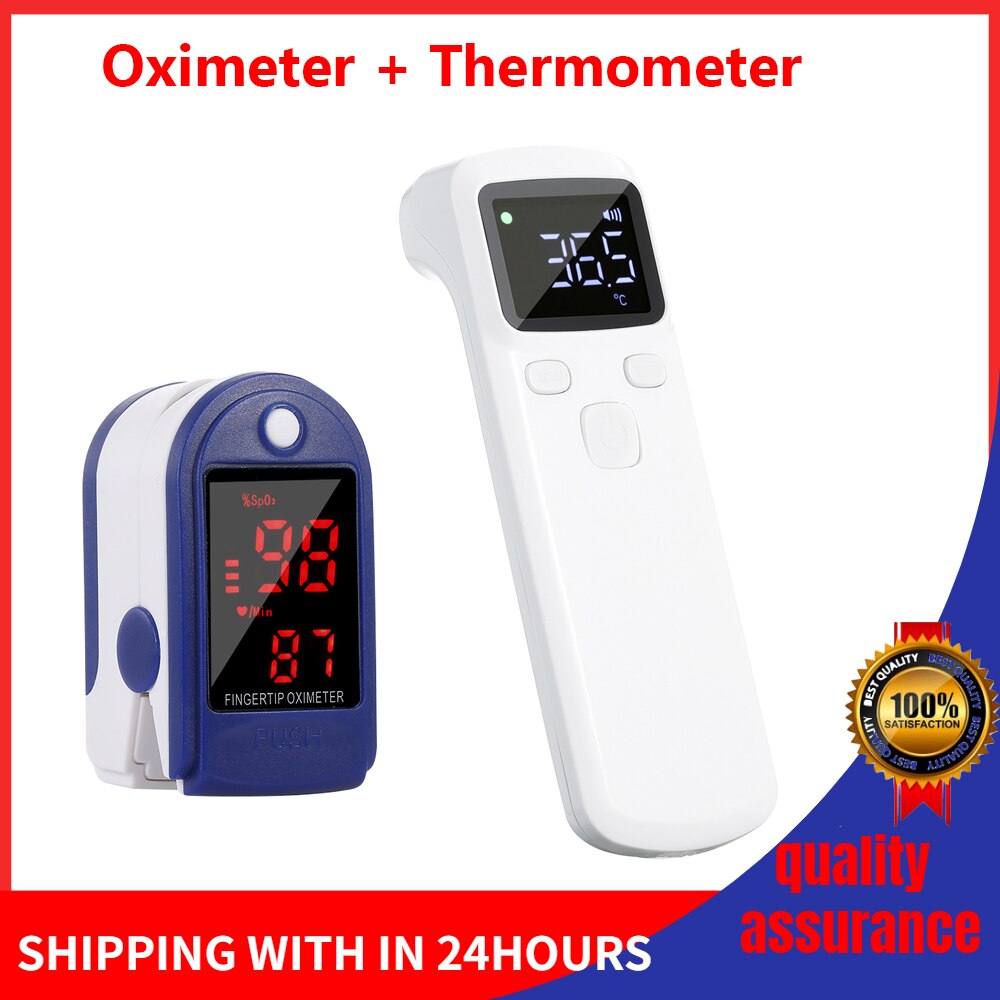 Finger Pulse Oximeter Digital Fingertip Oximeter Blood Oxygen Saturation Meter SPO2 PR Heart Rate Monitor + Infrared Thermometer