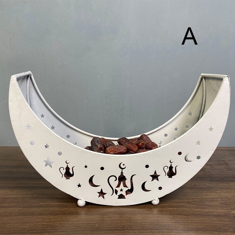 Eid Mubarak – plateau de service lune/étoile, vaisselle de table, récipient de stockage des aliments, plateau en fer forgé pour le Ramadan, pour la décoration de la maison I88: white  a