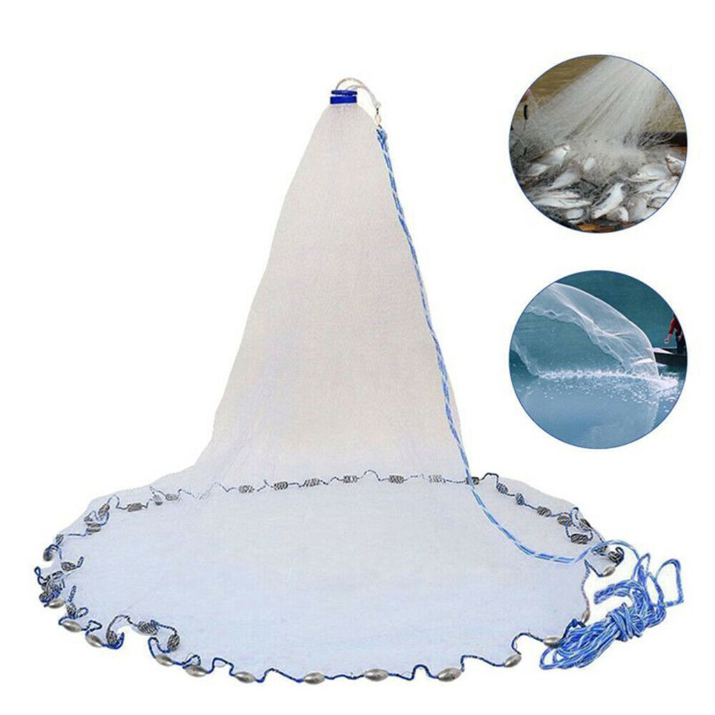 8ft/10ft/12ft Saltwater Fishing Cast Net Hand Cast Saltwater Fishing Net Traps for Bait Trap Height Easy Throw Sink