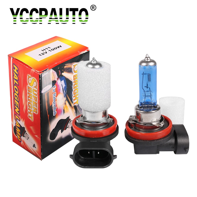 YCCPAUTO 2Pcs H11 100W Car Halogen Headlight 12V White Quartz Glass Fog Lamp Bulb Auto Headlamp 5500K