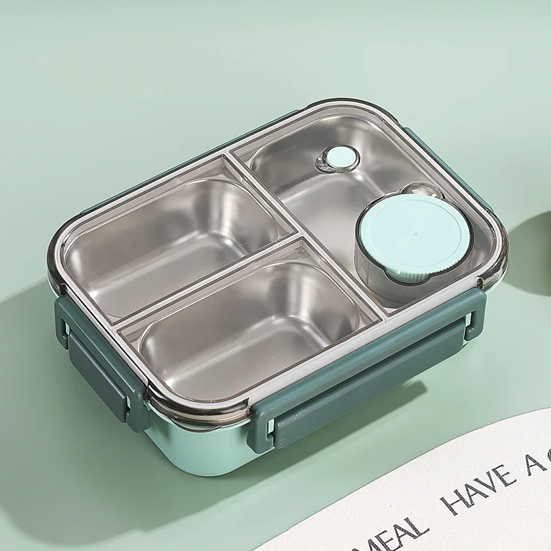 Lunchbox van 304 roestvrij staal met servies voor volwassenen Kinderen Lekvrije lunchcontainer Draagbare roosters Bento Box Voedselcontainers: Zilver