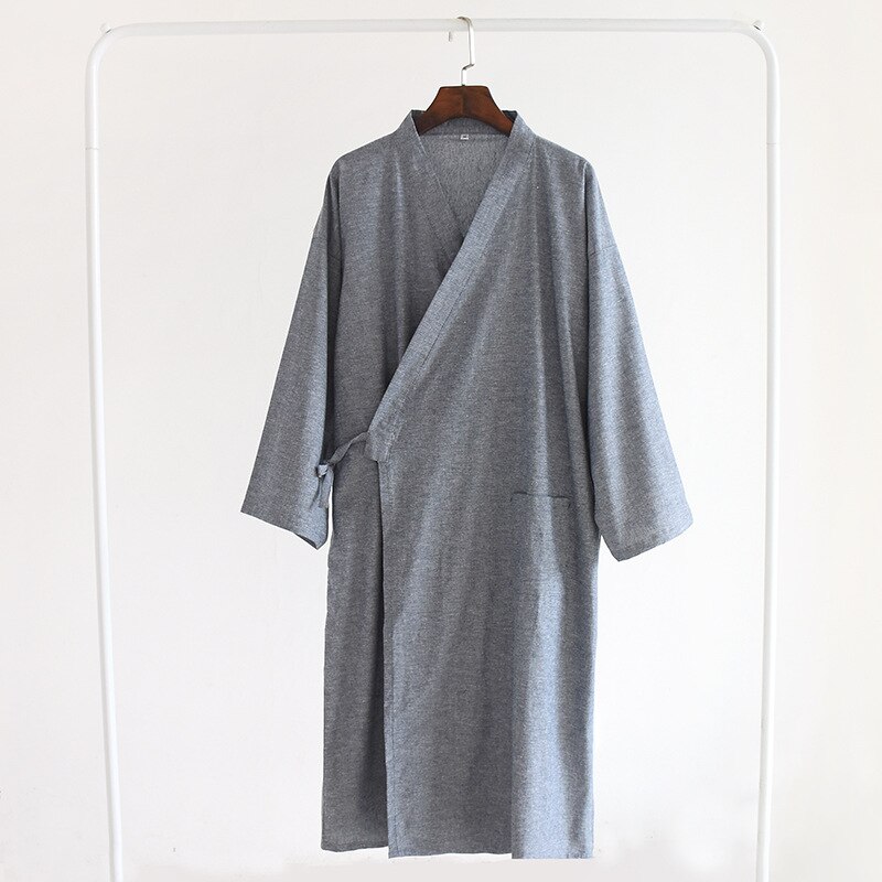 Multicolor Men's Cotton and Linen Bathrobe for Spring and Summer Solid Color Kimono Robe Home Bath Men Clothes: 7 / M
