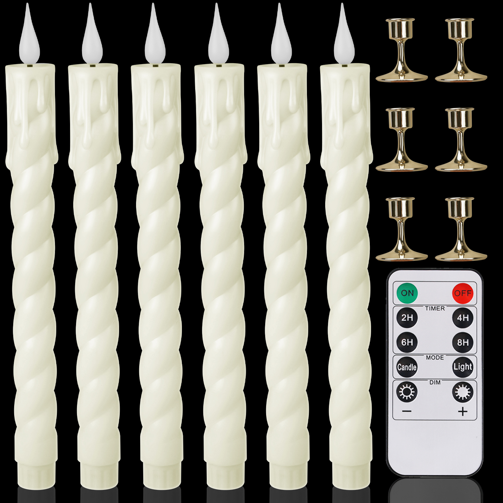 Pack of 12/24pc Flameless Flickering Ivory Taper Candles with Remote Battery Operated LED 3D Wick Candle Christmas Wedding Decor: WHITE